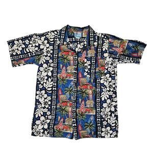 RJC Vintage Hawaiian Shirt Blue Tropical Print Men S Resort Vacation Beachwear
